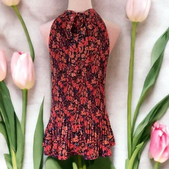 PLEIONE TOP BLOUSE FLORAL PRINT SLEEVELESS TIE BOW DETAIL SMALL - Picture 2 of 6